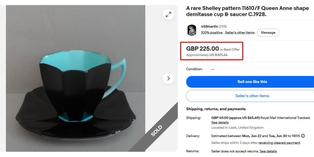 Shelley Queen Anne Art Deco Teacup