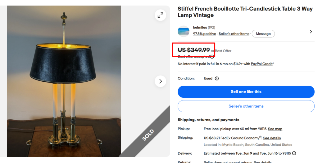 Stiffel Brass Bouillotte Candlestick Lamp