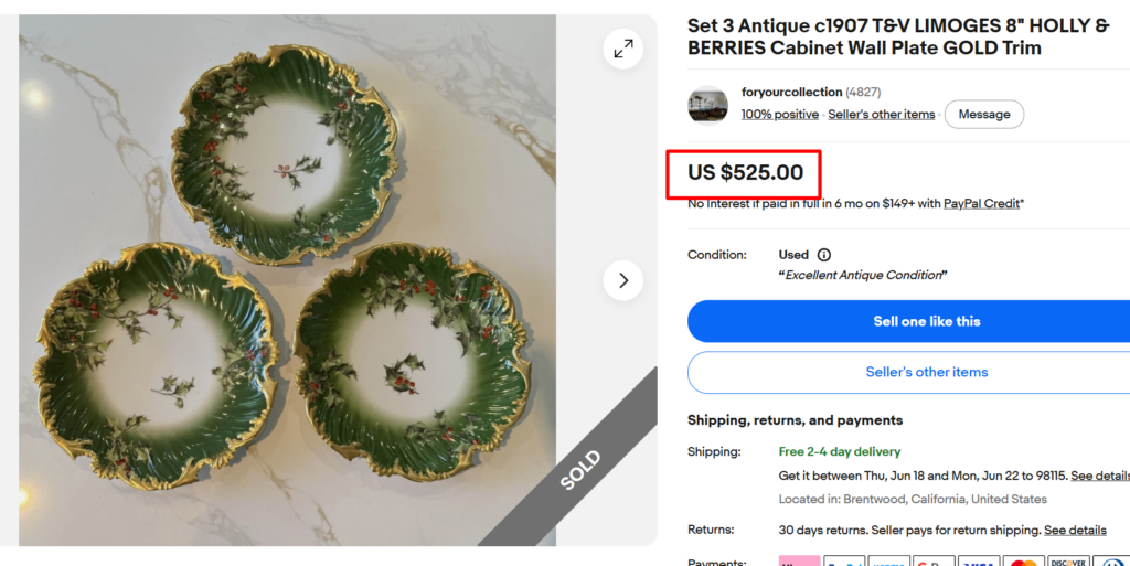 T&V Limoges Holly & Berry Plates