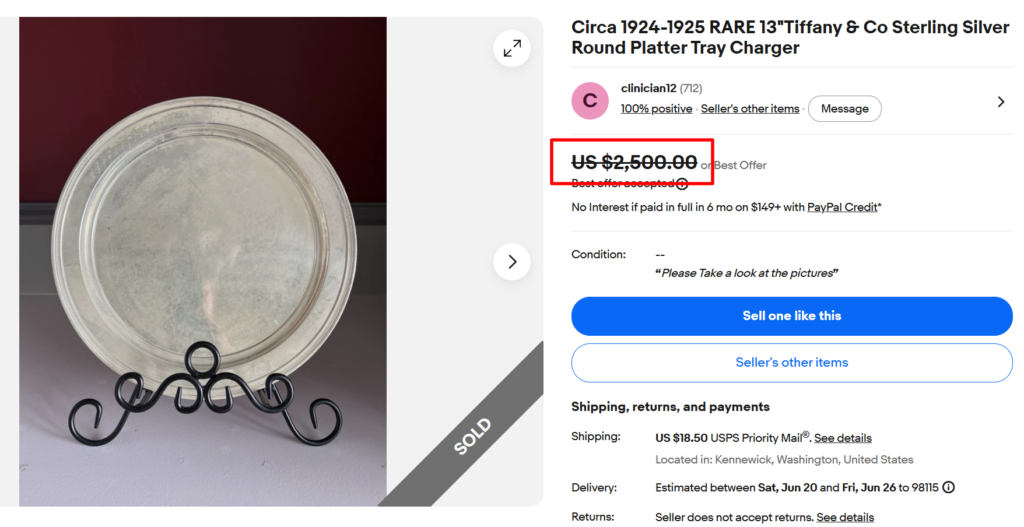 Tiffany & Co Sterling Silver Charger Plate
