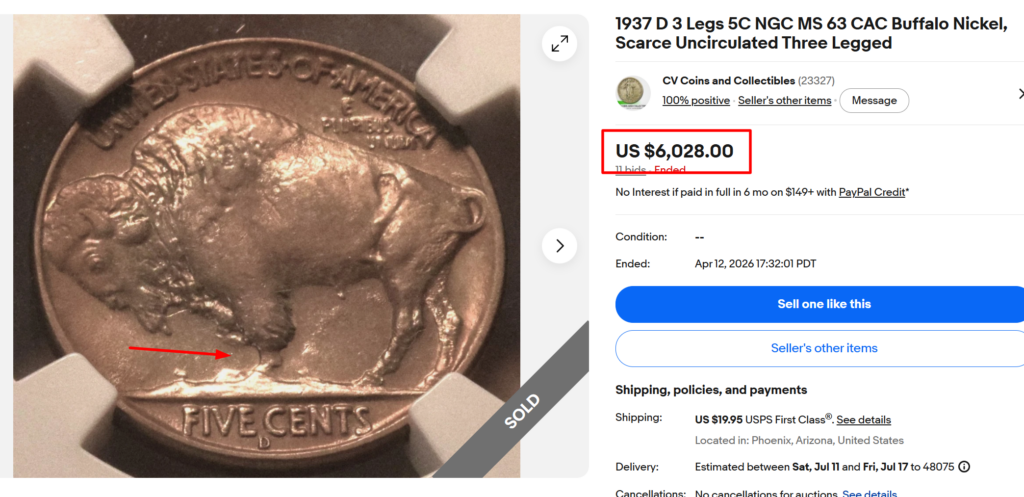 1937-D Three-Legged Buffalo Nickel