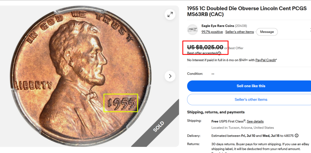 1955 Doubled Die Obverse Lincoln Cent