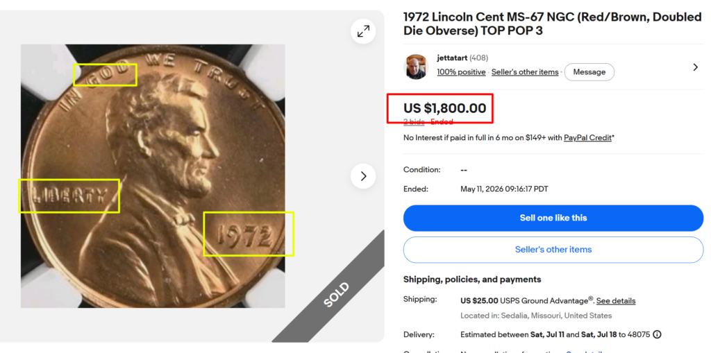 1972 Doubled Die Obverse Lincoln Cent
