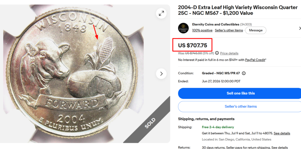 2004-D Wisconsin Extra Leaf Quarter