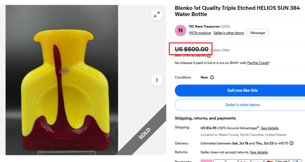 Blenko #384 Water Bottle