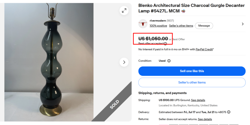 Blenko Charcoal Gurgle Lamp