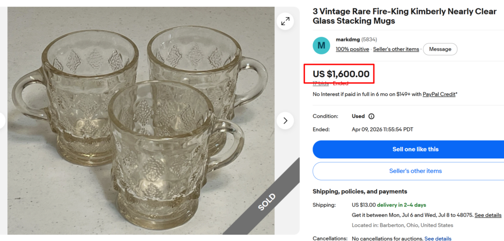 Fire King Kimberly Clear Stacking Mugs