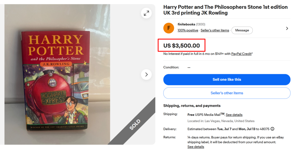 First Edition Harry Potter and the Philosopher's Stone
