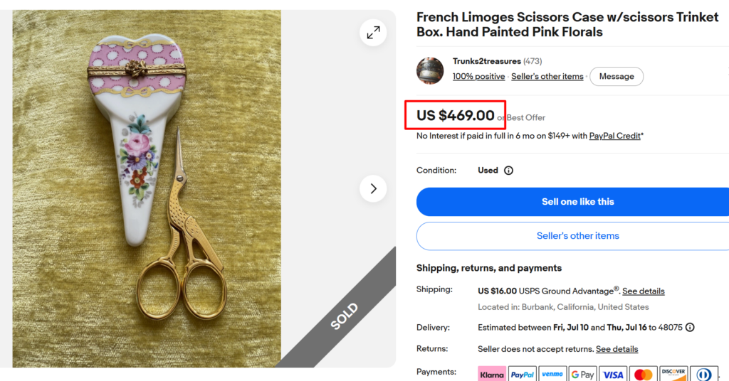 Limoges France Porcelain Scissors Trinket Box