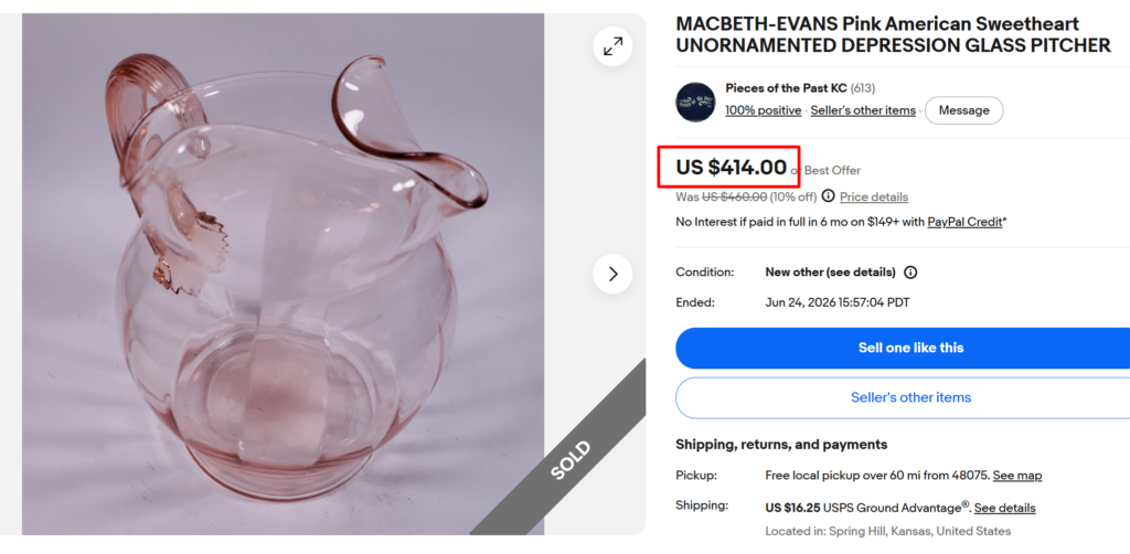 Macbeth Evans Pink Depression Glass Pitcher