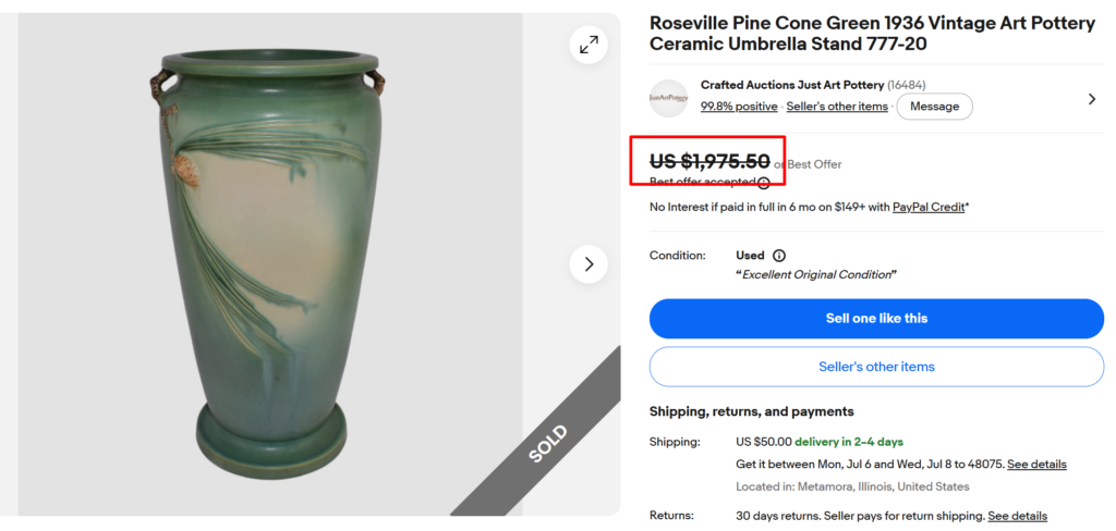 Roseville Pottery Pine Cone Umbrella Stand