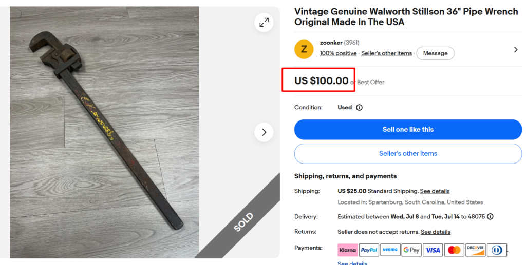 Stillson Pattern Walworth Pipe Wrench