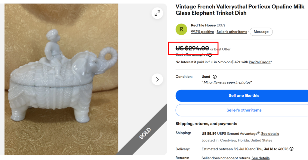 Vallerysthal Milk Glass Elephant Trinket Dish