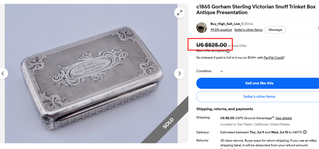 Victorian Gorham Sterling Victorian Trinket Box