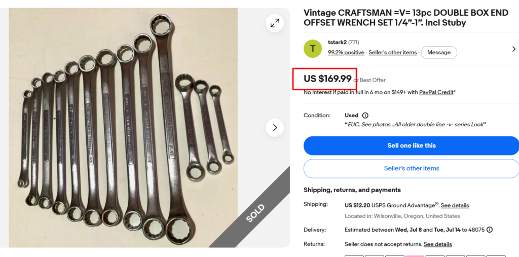 Vintage Craftsman V Series Wrench