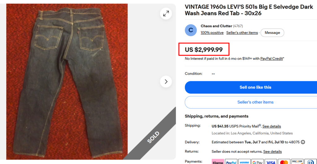 Vintage Levi's 501 Big E Selvedge Jeans