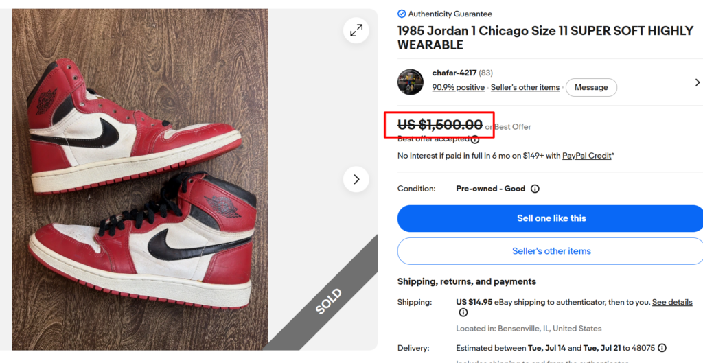 Vintage Nike Air Jordan 1 Chicago 1985