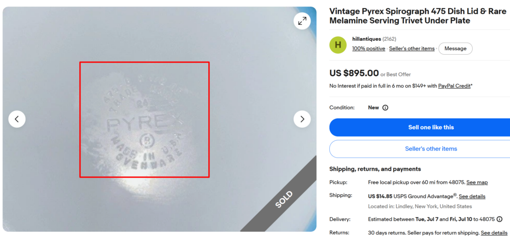 Vintage Pyrex Opalware Mark
