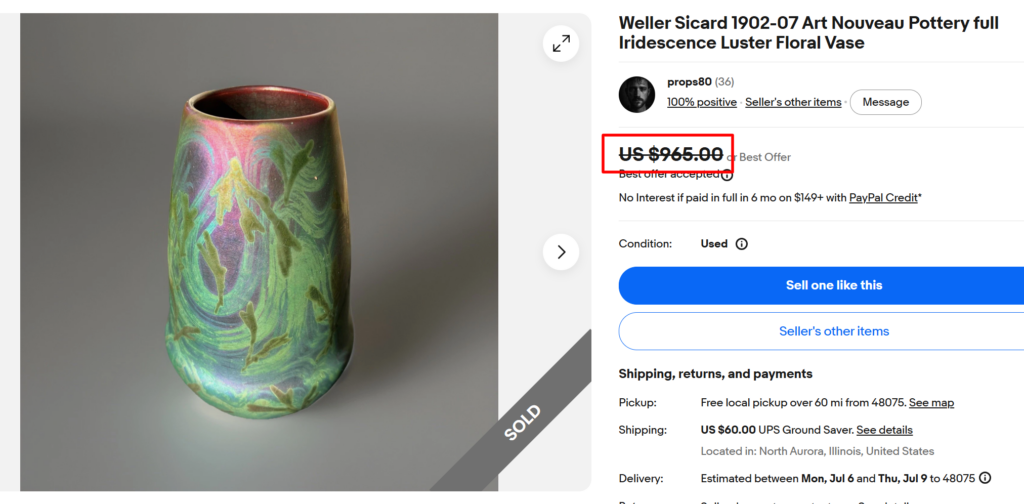 Weller Sicard Iridescent Pottery Vase