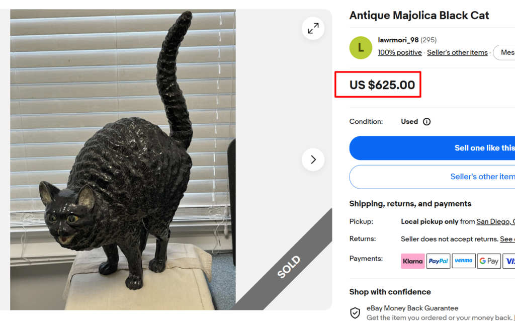 Antique Majolica Black Cat