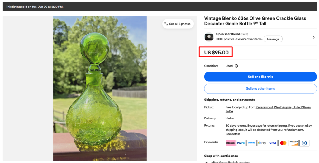 Blenko #636 crackle genie bottle