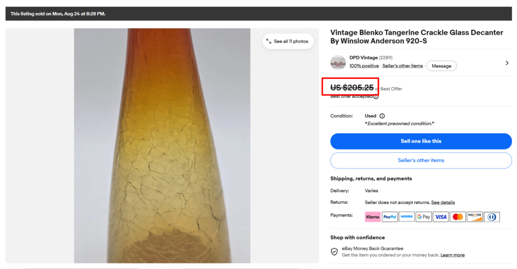 Blenko crackle decanter