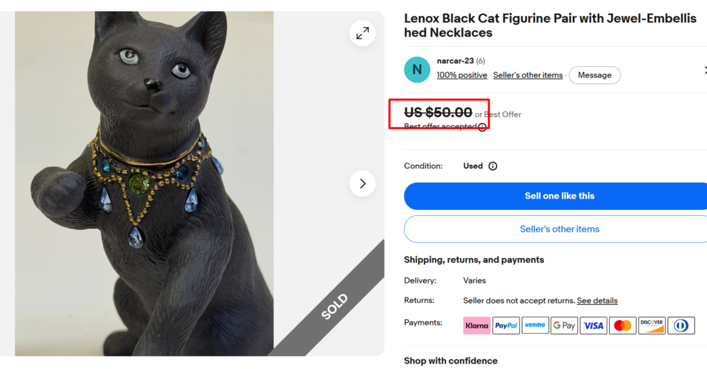 Lenox Black Cat Figurine