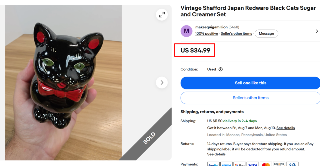 Shafford Redware Black Cat Figurine