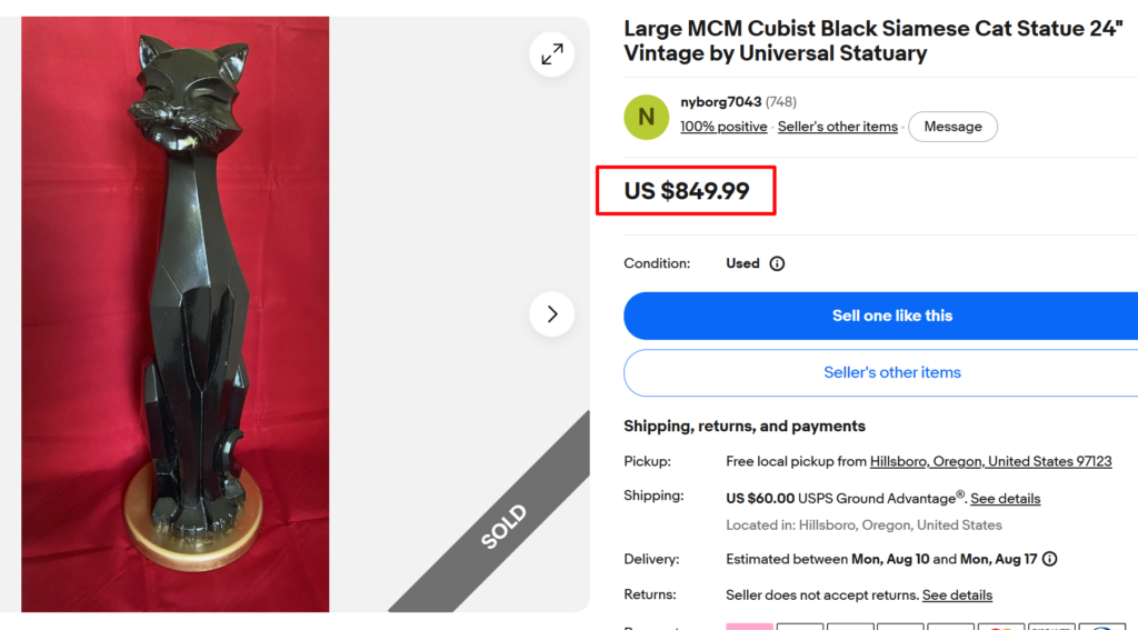 Universal Statuary Cubist Black Siamese Cat Statue