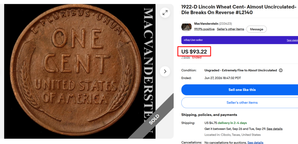 1922 D Die Break Penny