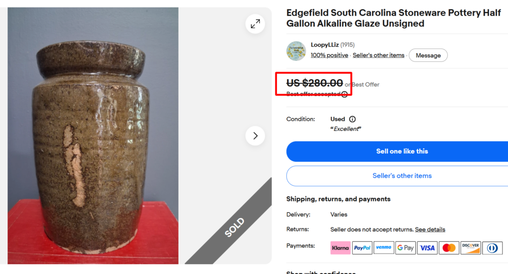 Edgefield Alkaline Glaze Stoneware Crock