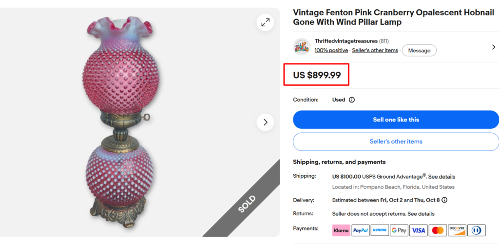 Fenton Cranberry Opalescent Hobnail GWTW Lamp