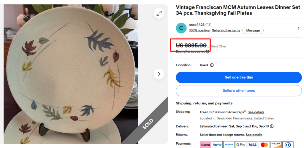 Franciscan Autumn Leaves Dinner Set
