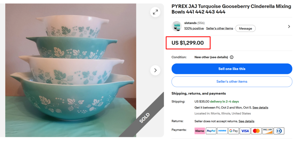 Pyrex JAJ Turquoise Gooseberry Cinderella Bowls