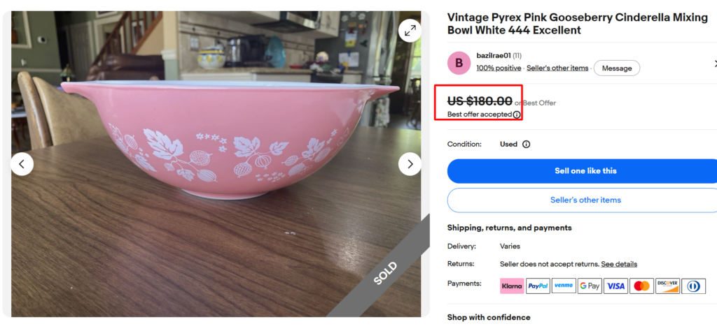 Pyrex Pink Gooseberry 444 Bowl
