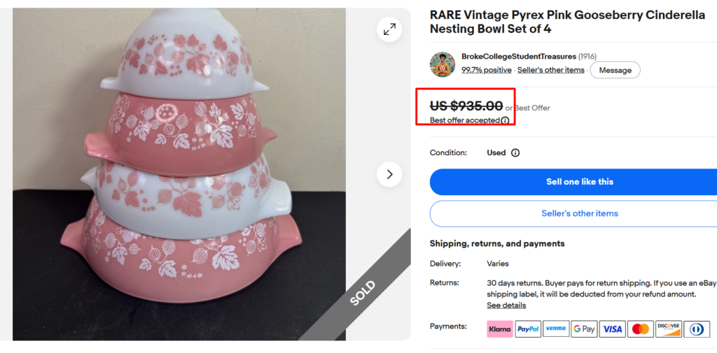 Pyrex Pink Gooseberry Cinderella Bowls