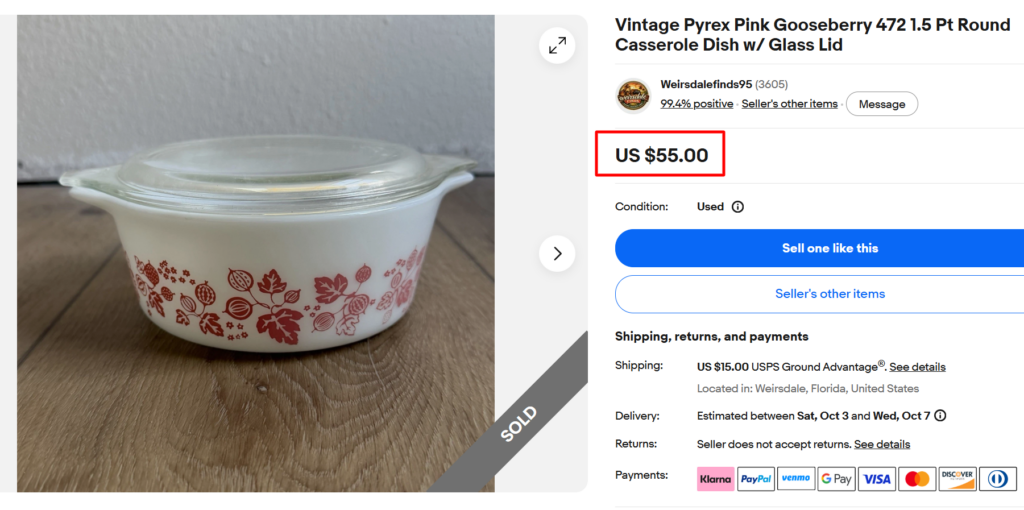 Pyrex Pink Gooseberry Small Casserole #472