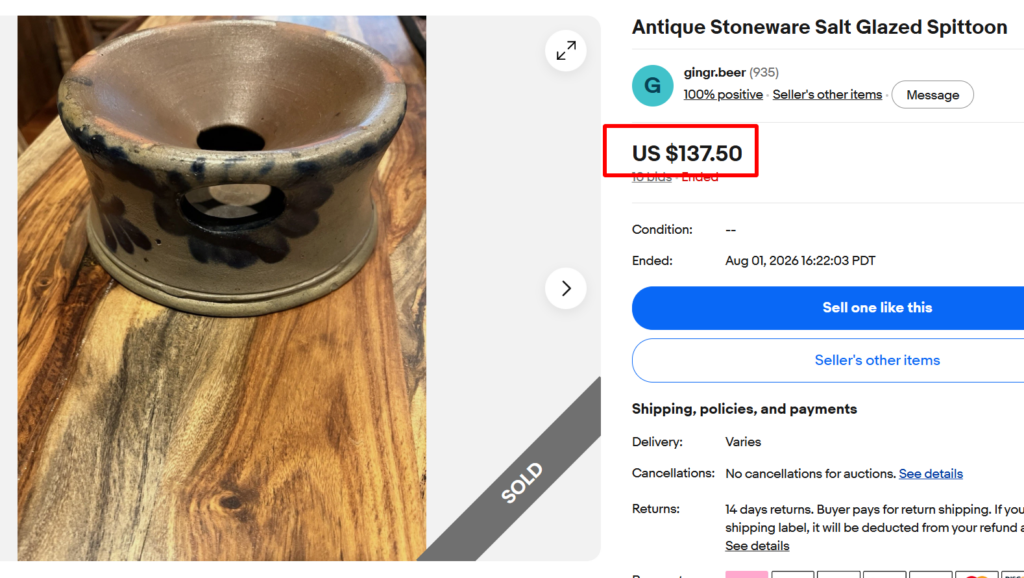 Stoneware Spittoon with Cobalt Decoration