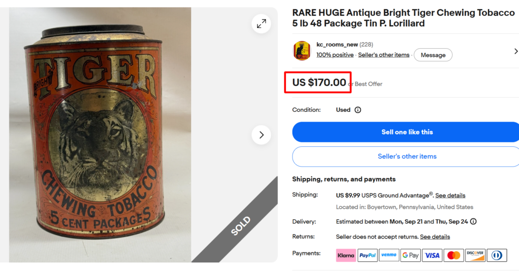Tiger Chewing Tobacco Tin