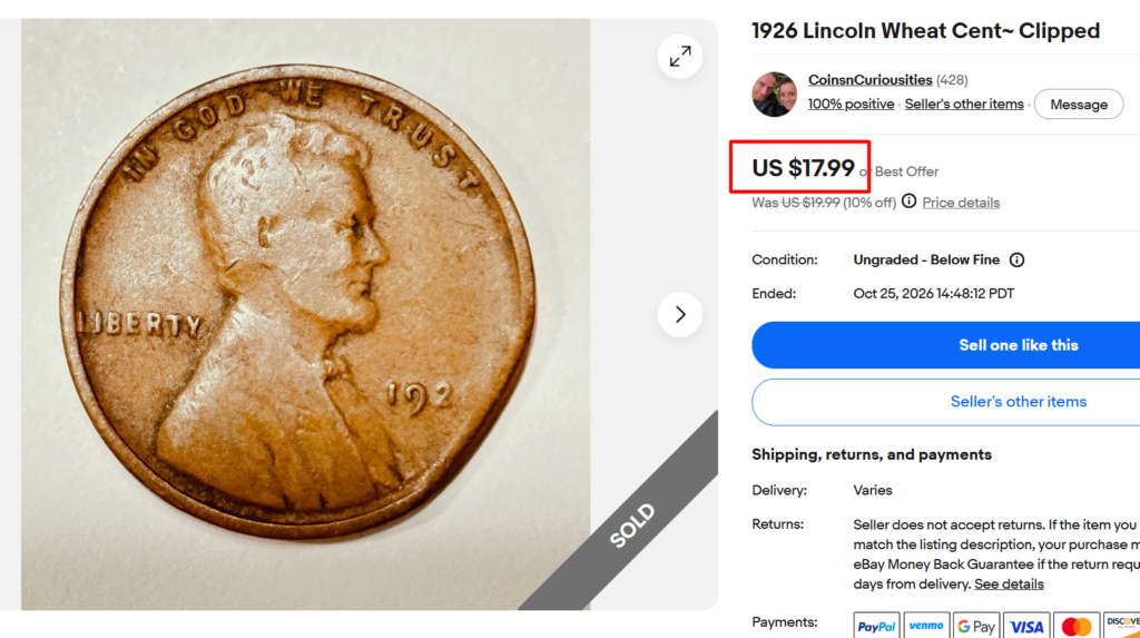 1926 Penny Clipped Planchet