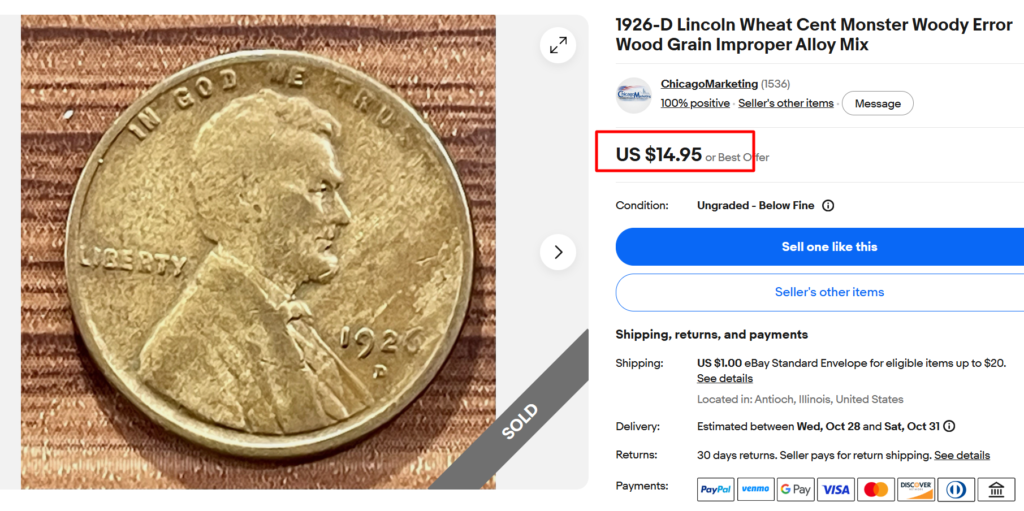 1926 Penny Woody Error