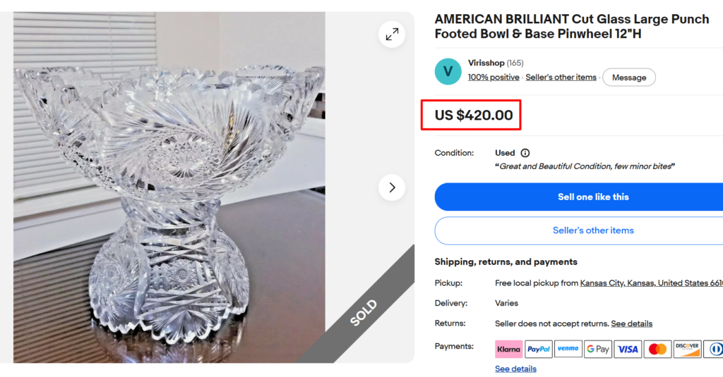 American Brilliant Cut Crystal Pedestal Bowl
