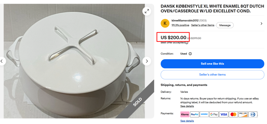 Dansk Kobenstyle White Enamel 8qy Dutch Oven