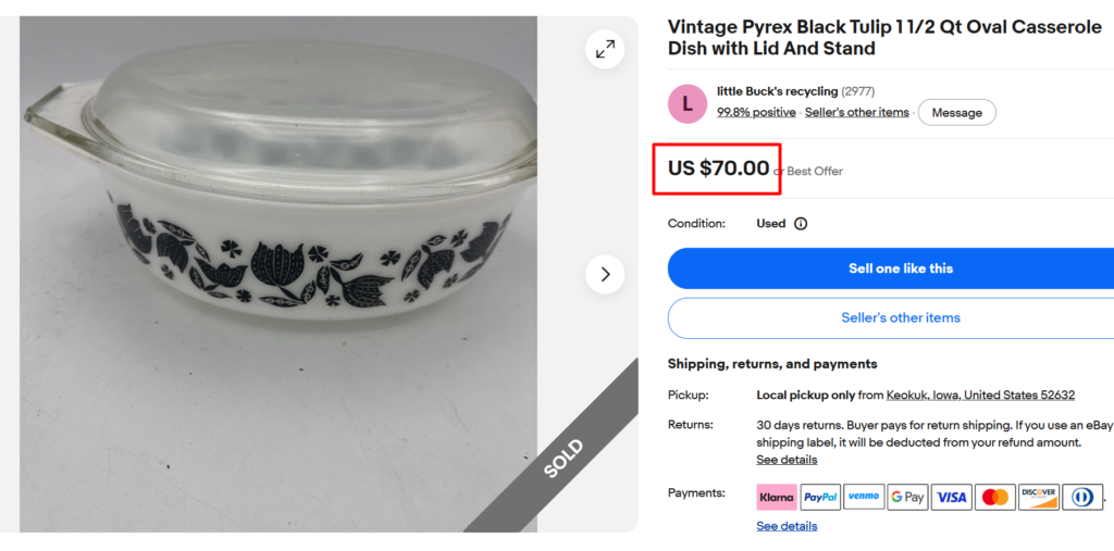 Pyrex Black Tulip Casserole Dish