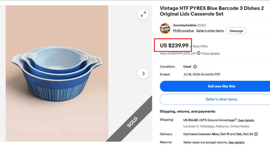 Pyrex Blue Barcode Stripe