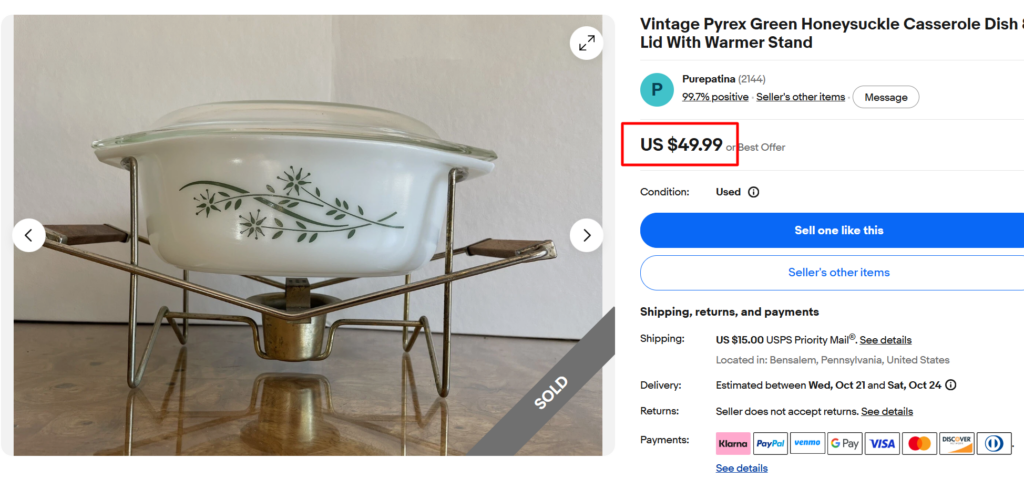 Pyrex Floral Green Honeysuckle
