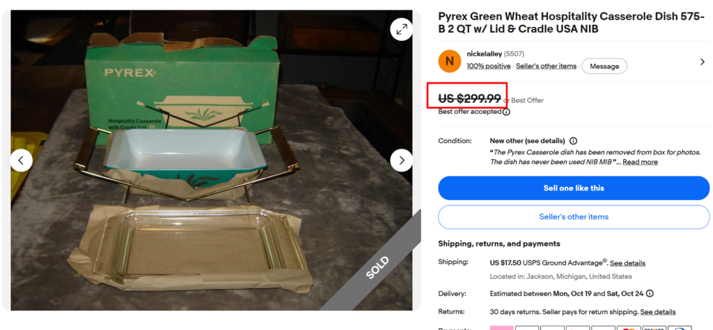 Pyrex Green Wheat Hospitality Cassrole with Cradle