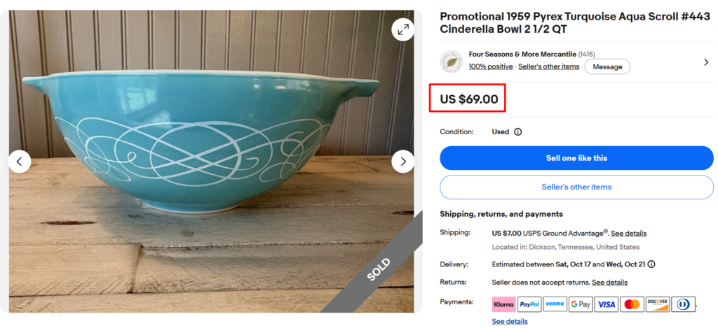 Pyrex Turquoise Scroll Cinderella Bowl