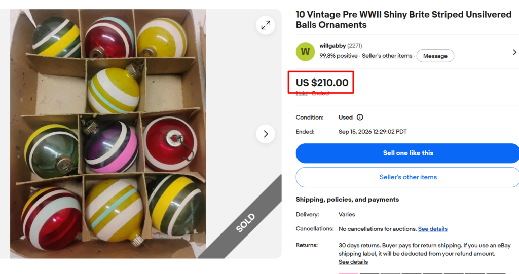 WWII Unsilvered Striped Ornaments